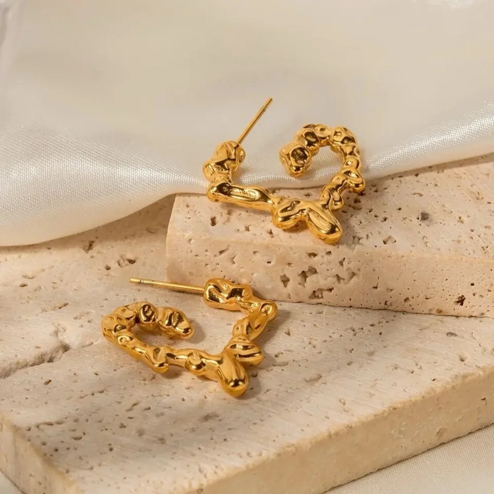 Heart Shaped 18K Gold Plated Stainless Steel Earrings - Picture 2 of 4